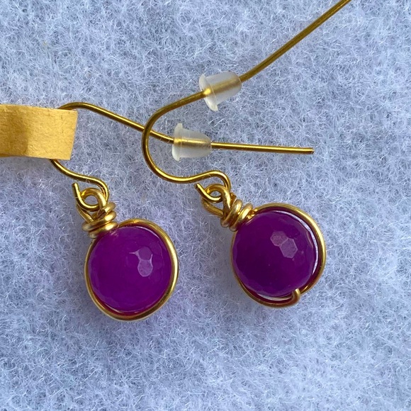 Natural Purple Ruby Earrings - Wire-wrapped - Picture 2 of 2